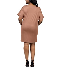 24seven Comfort Apparel Plus Loose Fit V-Neck T Shirt Dress