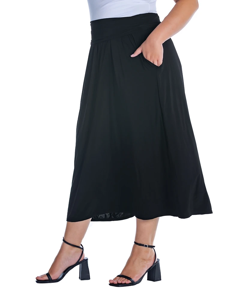 24seven Comfort Apparel Plus Foldover Maxi Skirt With Pockets