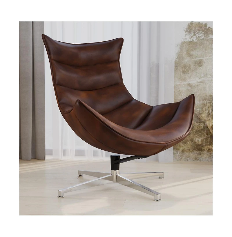 Merrick Lane Pavel Contoured Swivel Accent Chair With Crisscross Metal Base