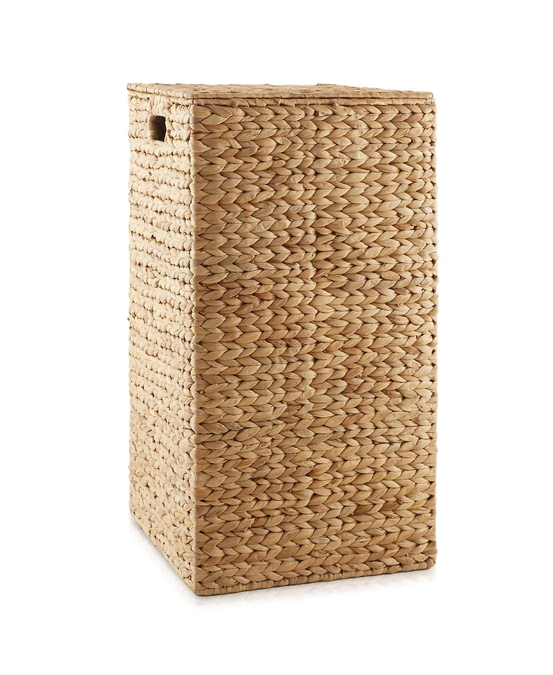 Casafield Laundry Hamper with Lid and Removable Liner Bag - Natural, Woven Water Hyacinth Square Laundry Basket for Clothes