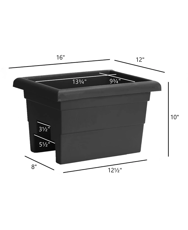 Novelty Countryside Weather Resistant Rail Planter, Black, 16"