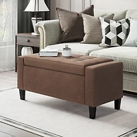 Homcom Recgular Tufted Linen Storage Ottoman Bench with Flipping Top