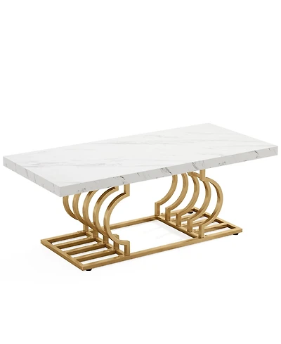 Tribesigns Modern Coffee Table, 47 Inch Faux Marble Cocktail Table with Geometric Frame, Rectangular Center Table Tea Table Accent Furniture for Livin