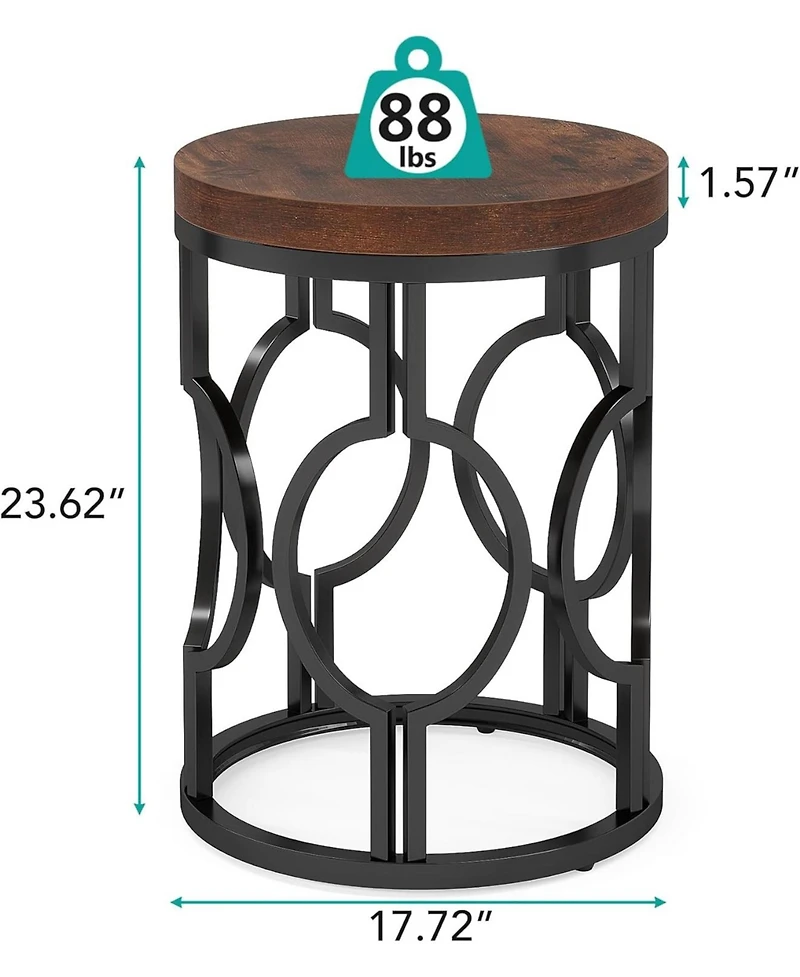 Tribesigns Round End Table, Industrial SideTable with Metal Hollow Frame, Small Bedside Table Nightstand for Living Room, Bedroom, Easy Assembly