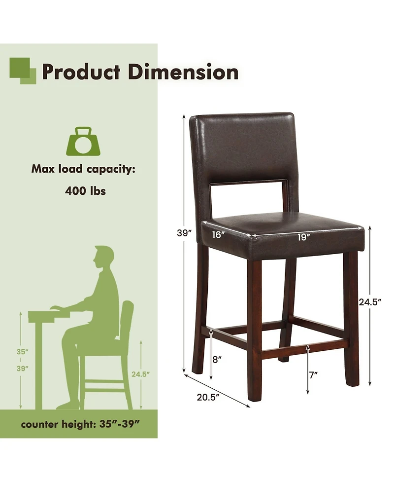 Sugift 2 Piece Bar Chair Set with Hollowed Back and Rubber Wood Legs