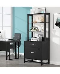 Tribesigns 2 Drawer Vertical File Cabinet with Lock & Bookshelf, Letter Large Modern Filing Printer Stand Open Storage Shelves for H