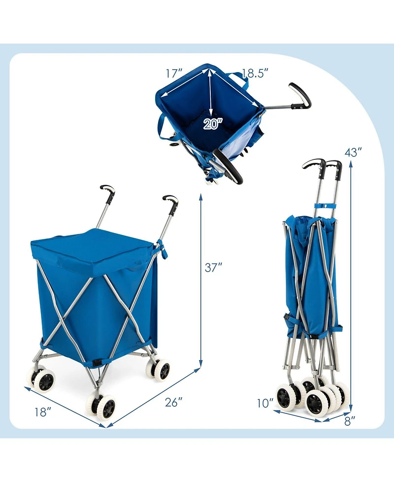 Inolait Folding Shopping Utility Cart with Water-Resistant Removable Canvas Bag