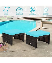 2 Pieces Patio Rattan Ottomans with Soft Cushion for and Garden