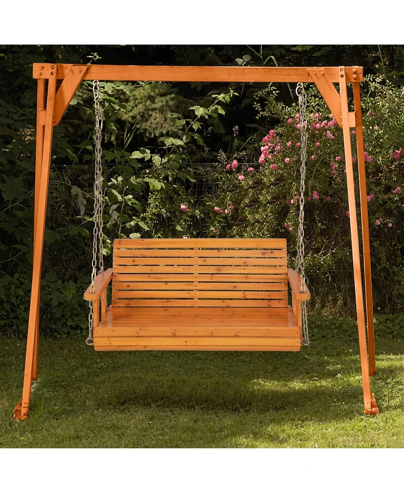 Sugift 2-Person Wooden Porch Swing with Hanging Chains for Garden Yard