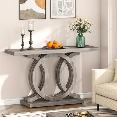 Tribesigns 55 inches Console Table with Geometric Base, Farmhouse Hallway Table, Wooden Entryway Vintage Sofa Unique Long Accent