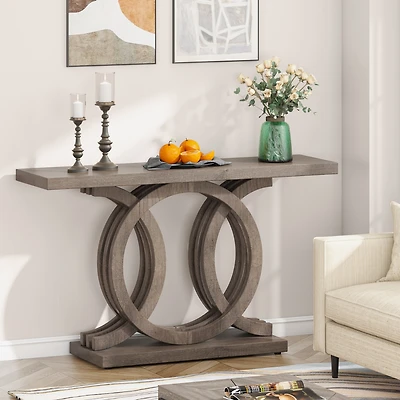 Tribesigns 55 inches Console Table with Geometric Base, Farmhouse Hallway Table, Wooden Entryway Vintage Sofa Unique Long Accent