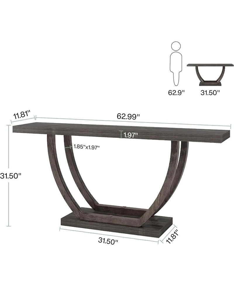 Tribesigns 63-Inch Skinny Console Table with Geometric Base 2-Tier Farmhouse Sofa Narrow Long, Thickened Behind Couch Shelves