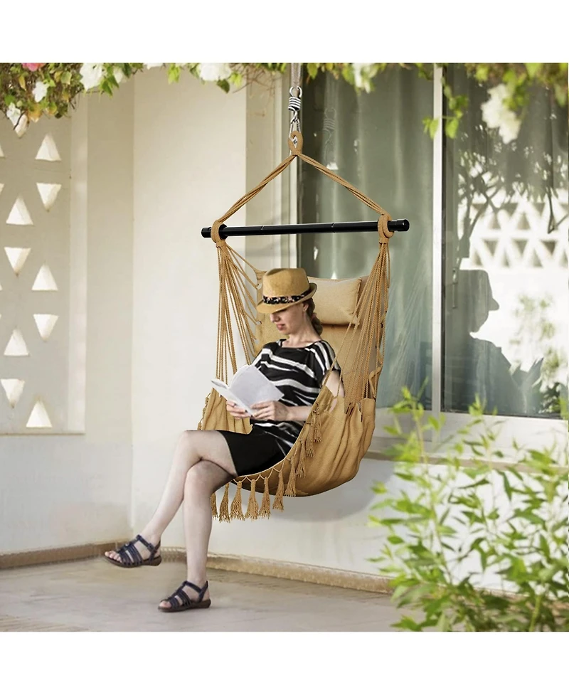 Sugift Hanging Rope Swing Chair with Soft Pillow and Cushions