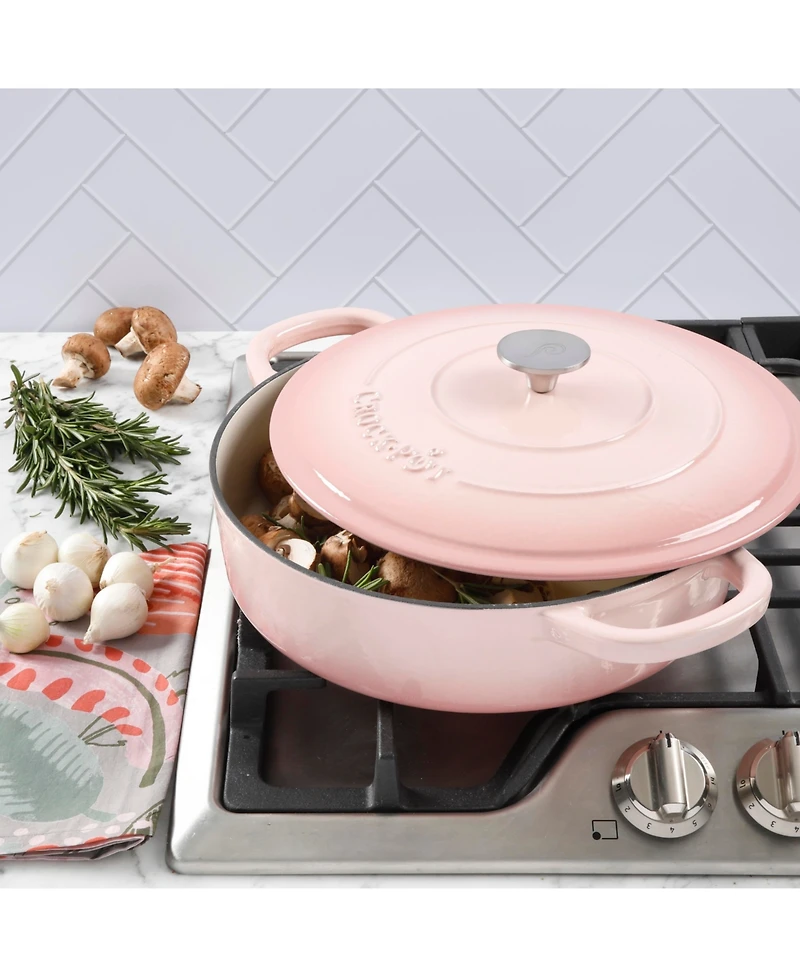 Crock Pot Artisan 5 Quart Cast Iron Braiser Everyday Pan With Borasilicate Lid - Red