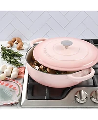 Crock Pot Artisan 5 Quart Cast Iron Braiser Everyday Pan With Borasilicate Lid - Red