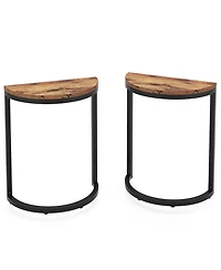 Tribesigns End Table Semi Circle Set of 2, Small Half Round Side Tables Living Room with Metal, Wood Accent Table Slim C Table for Sofa Couch, Easy As