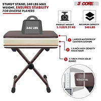5 Core Keyboard Bench 3" Padded Cushioned Piano Stool Height Adjustable Guitar Seat Folding Portable
