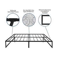 Merrick Lane Varallo 14 Inch Steel Bed Frame With Steel Slat Support For Any Mattress (No Box Spring Required)