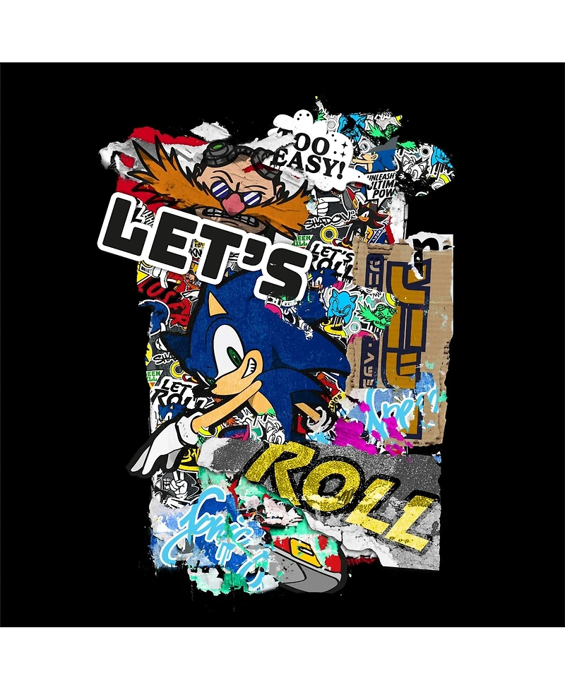 Sonic The Hedgehog Boys Bioworld "Let's Roll" Modern Street Art Youth Black Crew Neck Sweatshirt