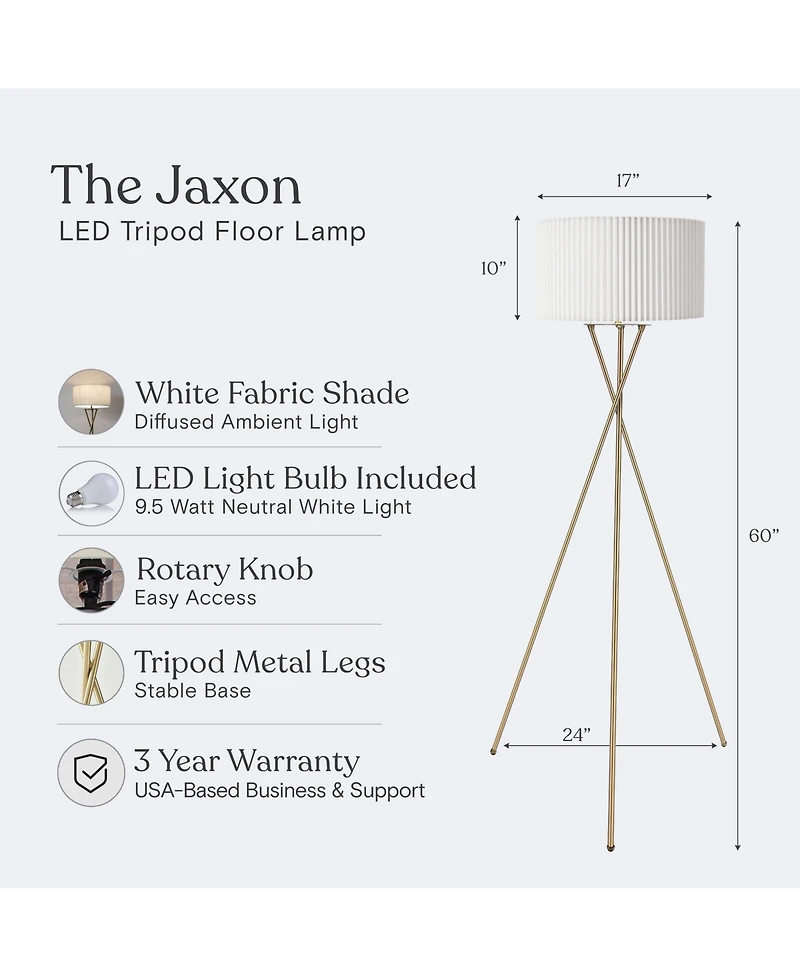 Jaxon 60" Led Contemporary Tripod Floor Lamp with Pleated Shade