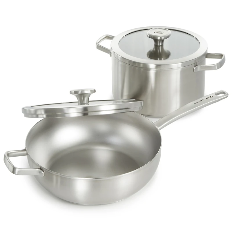 BergHOFF Graphite 4Pc Cookware Set With Glass Lids, Recycled 18/10 Stainless Steel