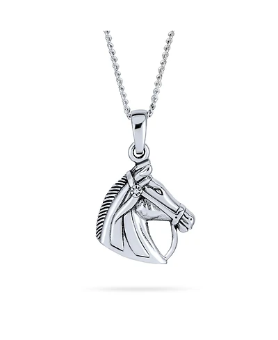 Bling Jewelry Cow Equestrian Thoroughbred Winner Horse-Head Pendant Horseshoe Necklace Oxidized Sterling Silver