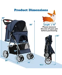 Sugift Folding Pet Stroller with Storage Basket and Adjustable Canopy