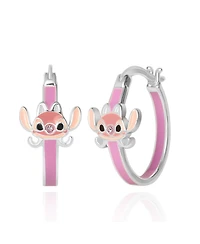 Disney Lilo and Stitch Silver Plated Angel Enamel Hoop Earrings