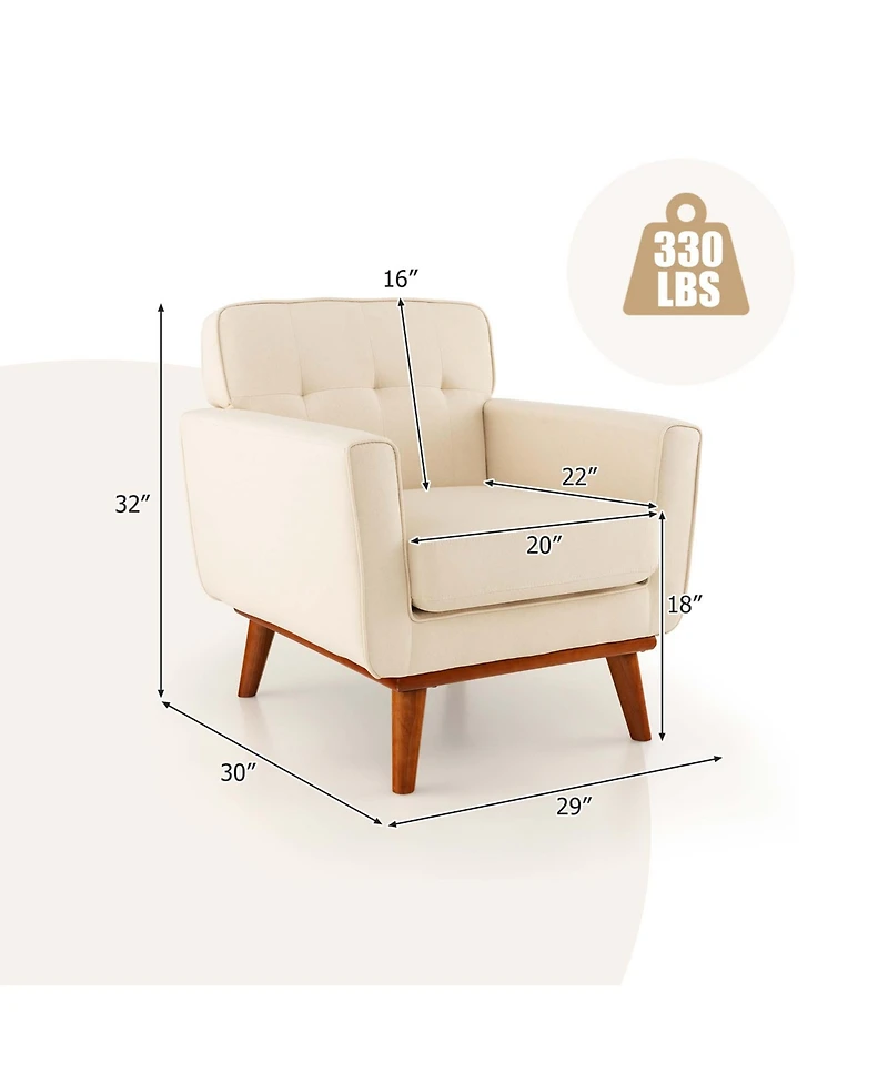 Modern Accent Chair Upholstered Linen Fabric Armchair with Removable Cushion
