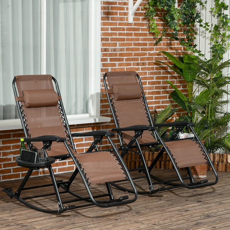 Outsunny Set of 2 Rocking Zero Gravity Lounge Chairs, Folding,
