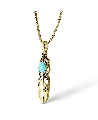 Jessica Simpson Women's Feather Necklace with Turquoise Stone in Gold