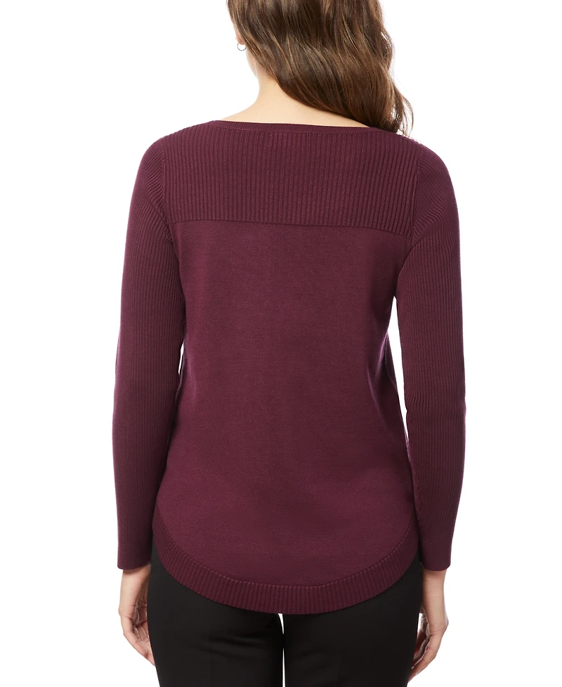Melissa Paige Women's Petite Boat Neck Long-Sleeve Sweater