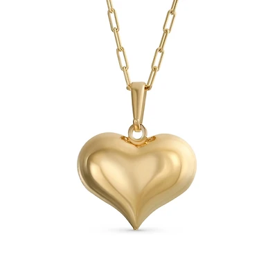 Bling Jewelry Simple Plain Large Heart Shape Pendant Necklace Gold Plated