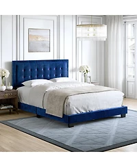 Pisa Velvet Upholstered Platform Bed Frame with Adjustable Headboard - Boyd Sleep