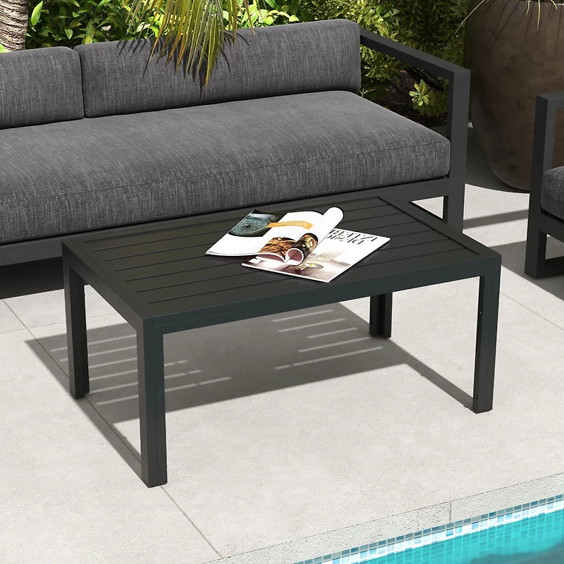 Outsunny Outdoor Table, Recgle Side Table with Steel Frame,
