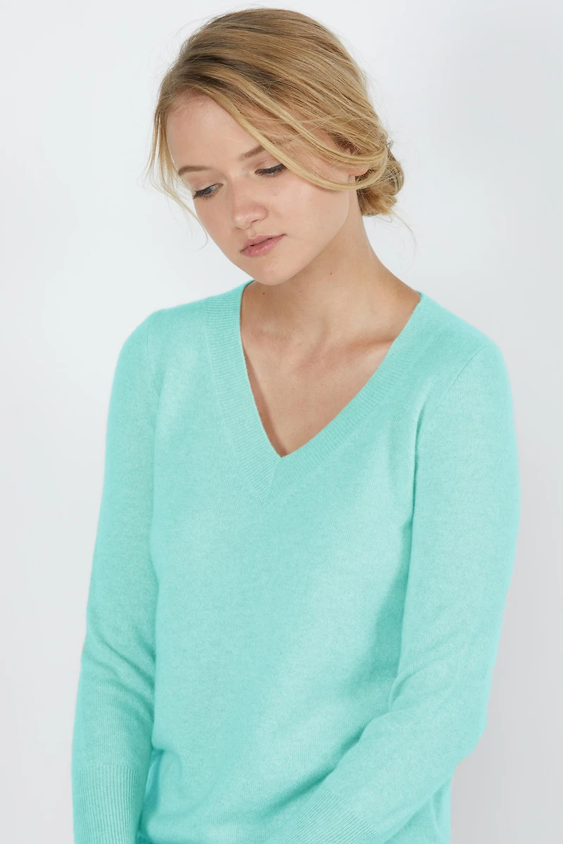 Jennie Liu Women's 100% Pure Cashmere Long Sleeve Ava V Neck Pullover Sweater