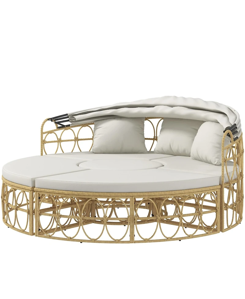 Outsunny Patio Furniture Set w/ Cushions, Outdoor Daybed w/ Canopy,