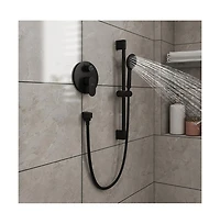 Mondawe 9" Wall Mounted Rainfall Shower System Set with Hanheld Spray & Slide Bar, Brushed Gold