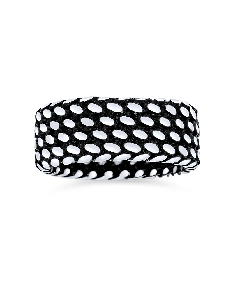 Bling Jewelry Men's Inside Out Two Tone Black Silver Masculine Tire Track Ring Band Heavy Solid Silver Wide 8MM