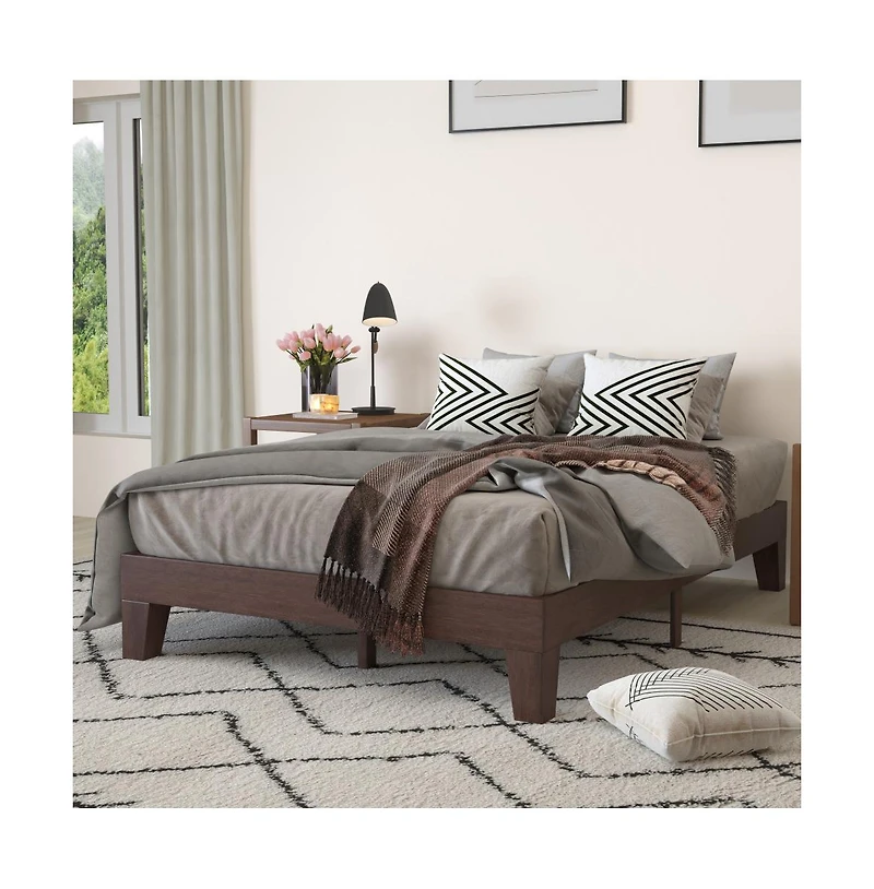 Merrick Lane Eduardo Platform Bed Frame, Solid Wood Platform Bed Frame With Slatted Support
