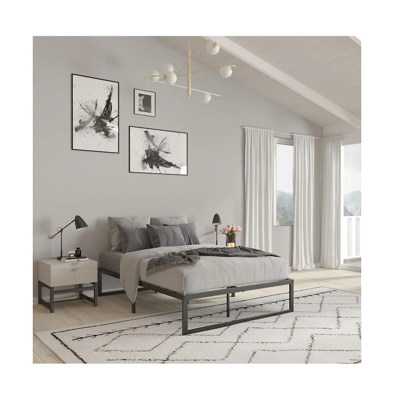 Merrick Lane Varallo 14 Inch Steel Bed Frame With Steel Slat Support For Any Mattress (No Box Spring Required