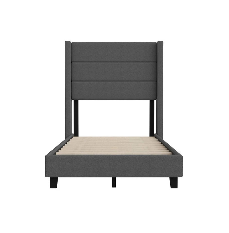 Percy Modern Platform Bed With Padded Channel Stitched Upholstered Wingback Headboard