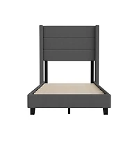 Percy Modern Platform Bed With Padded Channel Stitched Upholstered Wingback Headboard