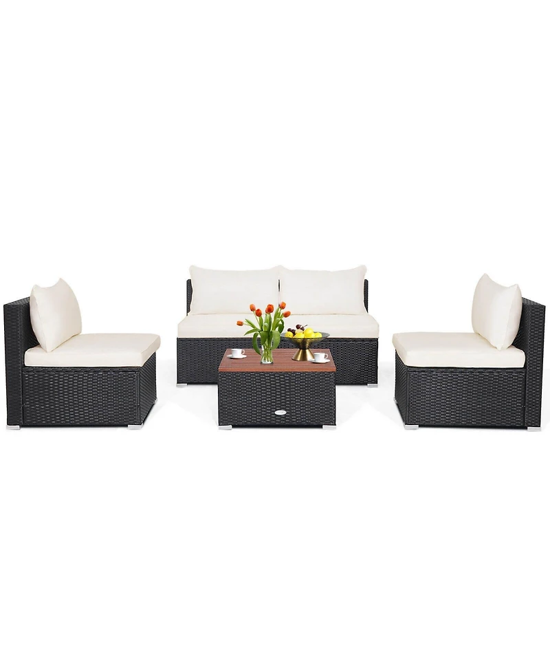 Sugift 5 Piece Outdoor Furniture Set with Solid Tabletop and Soft Cushions