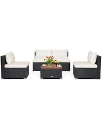 Sugift 5 Piece Outdoor Furniture Set with Solid Tabletop and Soft Cushions
