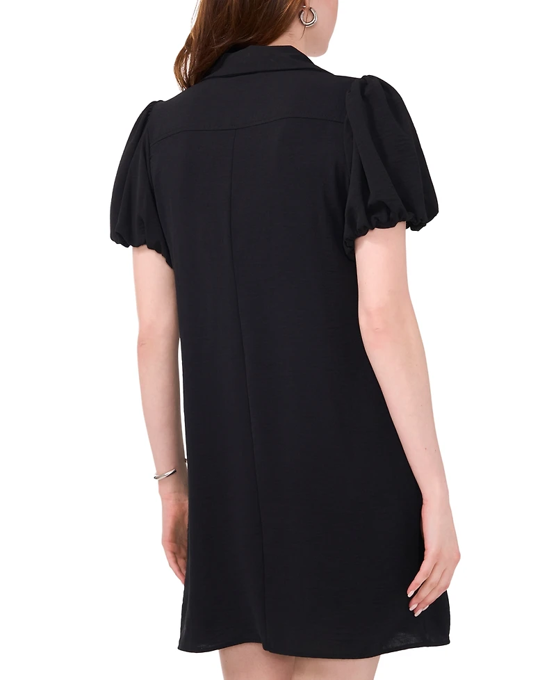 Msk Women's Collared Zip-Neck Puff-Sleeve Dress