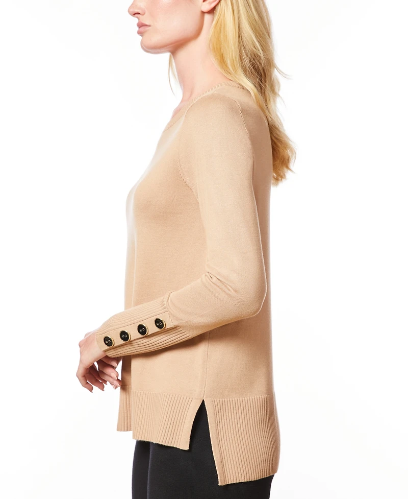 Melissa Paige Women's Fine Gauge Boat-Neck Buttoned-Cuff Sweater