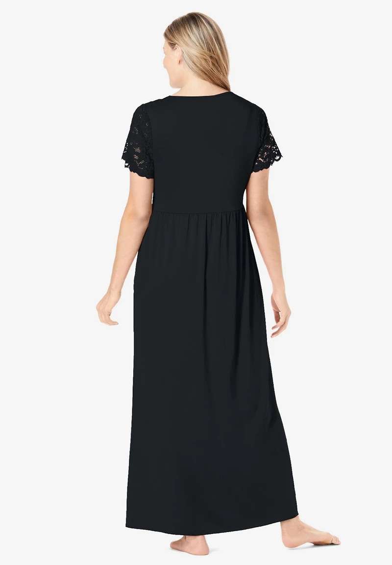 Amoureuse Women's Plus Long Lace Top Stretch Knit Gown
