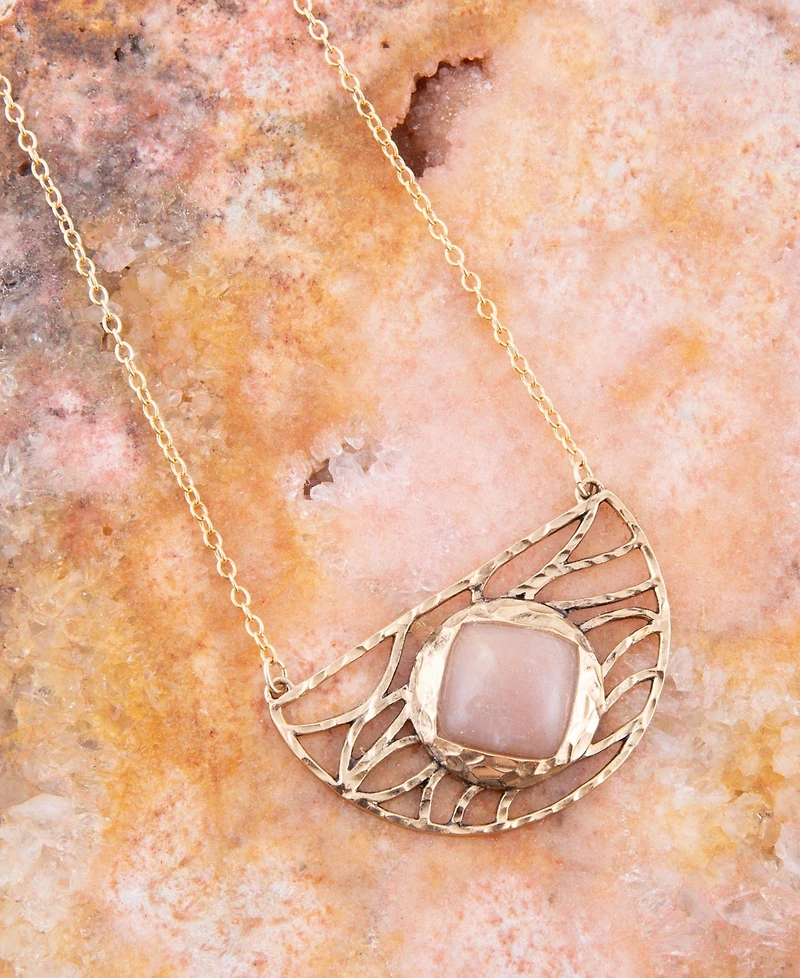Barse Terra Genuine Peach Moonstone Abstract Pendant Necklace
