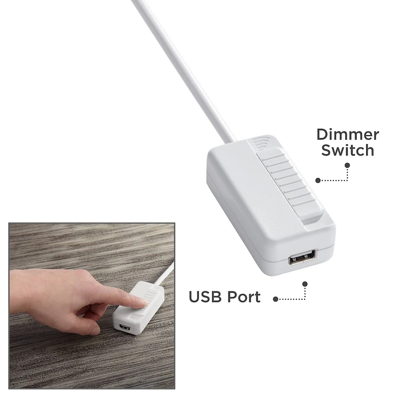 Tesler White Finish Cfl-led Plug-In Table Top Dimmer with Usb Port - Tesler